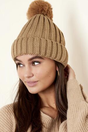 Beanie Furry Pompon Beige Acrylic h5 Picture2
